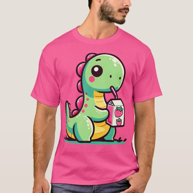 Kawaii Chibi Brachiosaurus Dinosaur Drinking Straw T Shirt (Framsida)