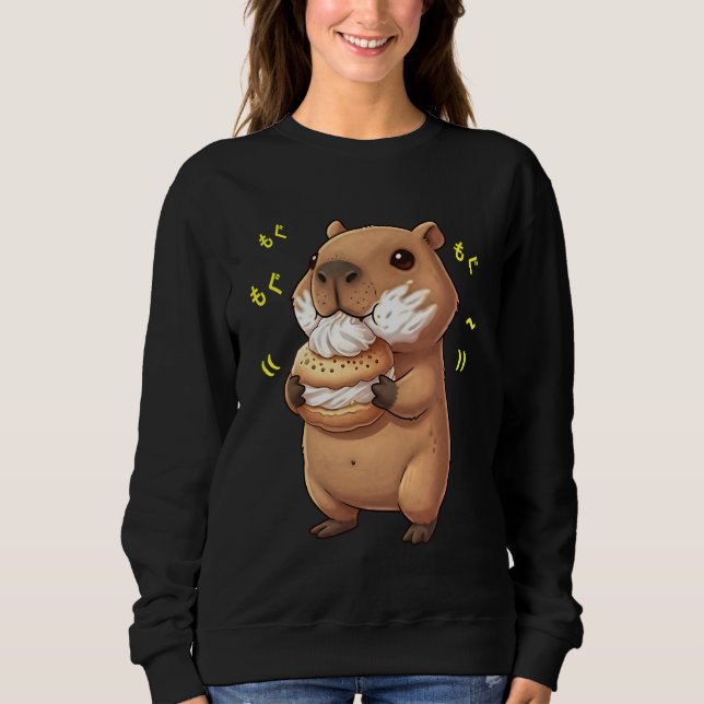 Kawaii Chibi Capybara Munching Happily Funny Water T Shirt (Framsida)