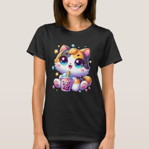 Kawaii Chibi Cute Kitten Cat Boba Japansk Aesthet T Shirt
