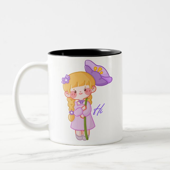 Kawaii Chibi Flicka Mugg | Söt Blomma Flickan Kaff (Vänster)