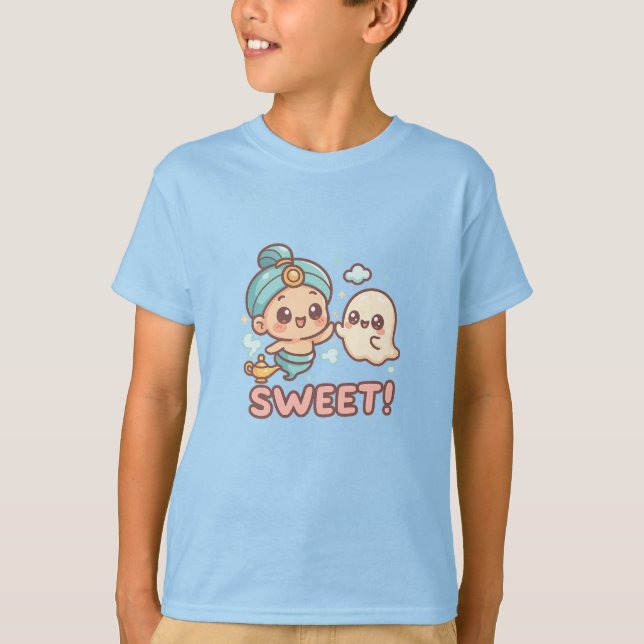 Kawaii Chibi Genie & Ghost High-Five T Shirt (Framsida)