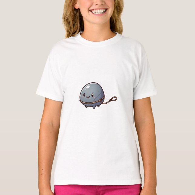 Kawaii Chibi Husdjur Sten Går på Lina Barn T Shirt (Framsida)