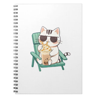 Kawaii Chibi Katt i Solglasögon som Dricker Frappè Anteckningsbok