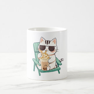 Kawaii Chibi Katt i Solglasögon som Dricker Frappè Kaffemugg