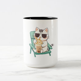 Kawaii Chibi Katt i Solglasögon som Dricker Frappè Två-Tonad Mugg
