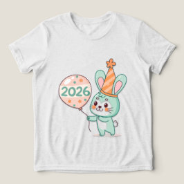 Kawaii Chibi Rabbit Mascot Holding 2026 Balloons T Shirt