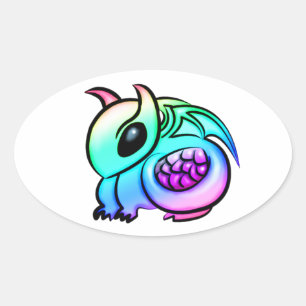 Kawaii Chibi Rainbow Dragon Ovalt Klistermärke