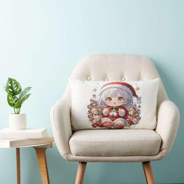 Kawaii Chibi Santa Girl Christmas Lumbarkudde (Stol)
