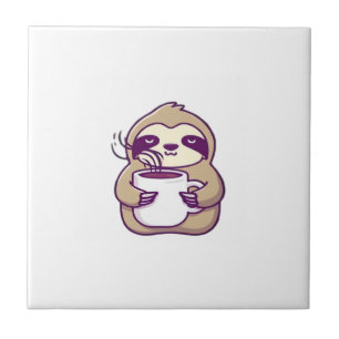 Kawaii Chibi Seng med kaffemugg � Söt sömnig A Kakelplatta