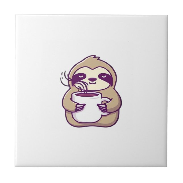 Kawaii Chibi Seng med kaffemugg � Söt sömnig A Kakelplatta (Framsidan)