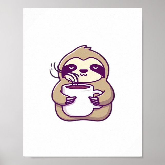 Kawaii Chibi Seng med kaffemugg � Söt sömnig A Poster (Framsidan)
