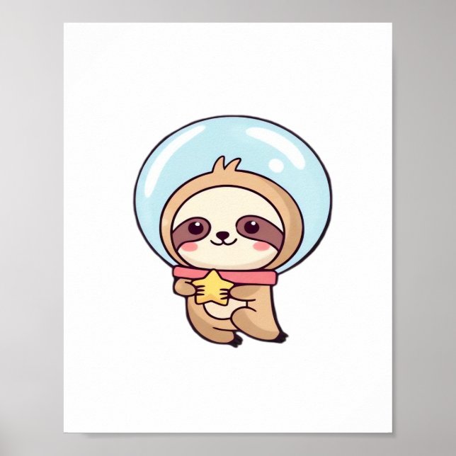 Kawaii Chibi Sloth Astronaut – Cute Space Sloth Ca Poster (Framsidan)