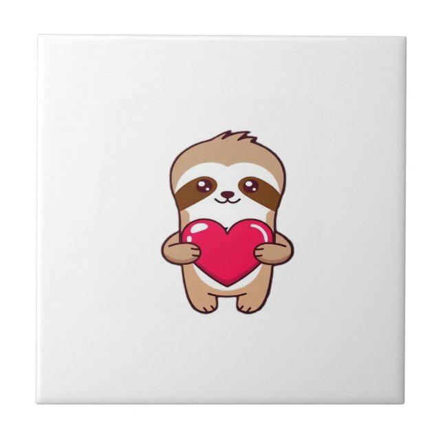 Kawaii Chibi Sloth Hugging Heart � Cute Adorable S Kakelplatta (Framsidan)