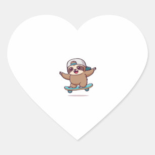 Kawaii Chibi Sloth Skater � Cute Funny Skateboardi Hjärtformat Klistermärke