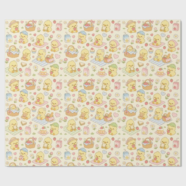 Kawaii Chicken Picnic Pattern Wrapping Paper Presentpapper (Platt)