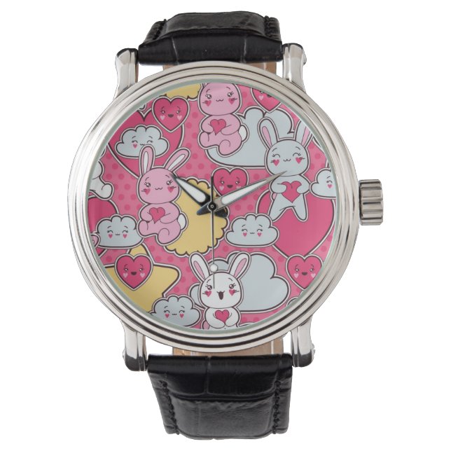 Kawaii Child Mönster med Cute Doodles Armbandsur (Framsida)