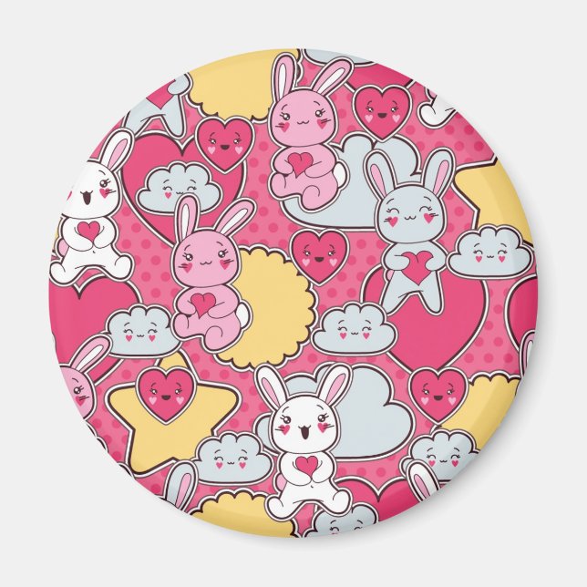 Kawaii Child Mönster med Cute Doodles Magnet (Framsidan)