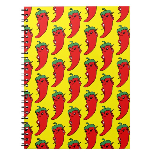 Kawaii Chili Pepper Drawing Pattern Anteckningsbok (Framsidan)