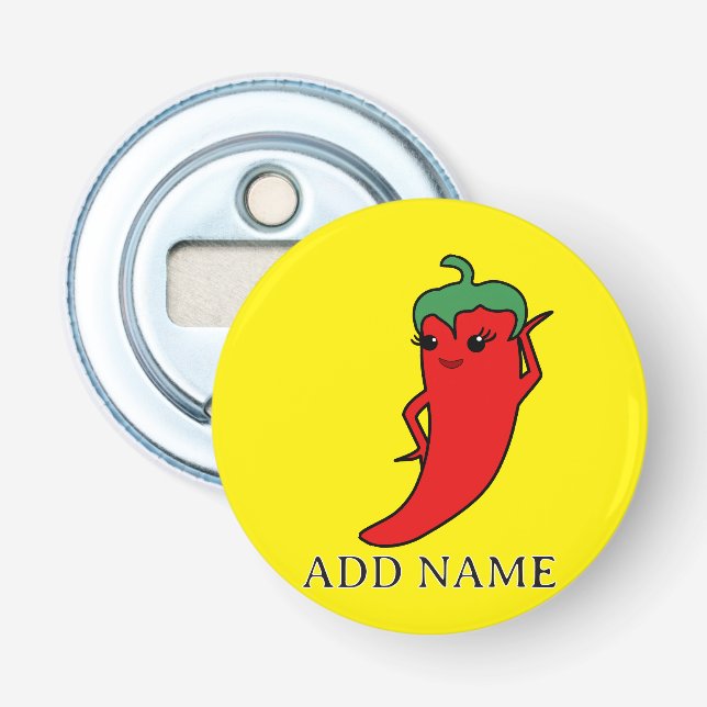 Kawaii Chilipeppar Diva Anpassad Flasköppnare (Framsidan)