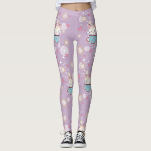 Kawaii Chinchilla i tekopp med kakor och hjärta Leggings