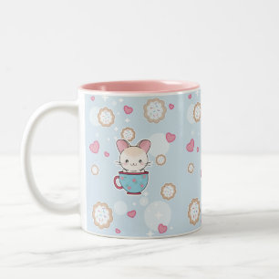 Kawaii Chinchilla i tekopp med kakor och hjärta Två-Tonad Mugg