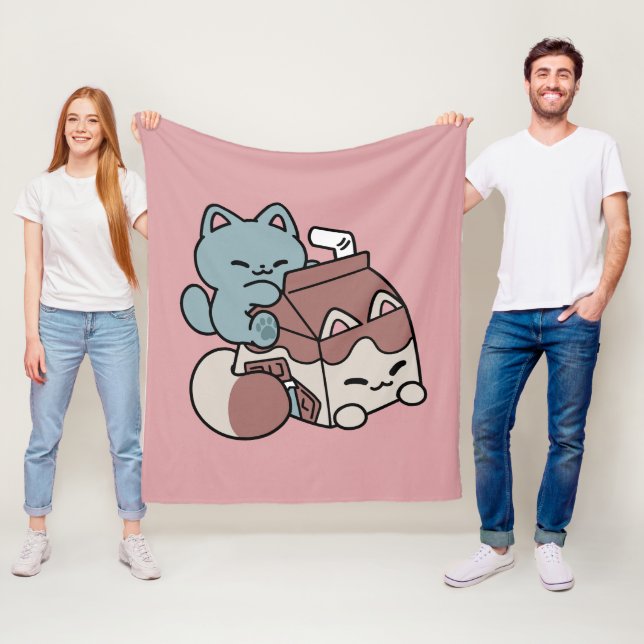 Kawaii Chocolate Milk Cat – Cozy Drink & Cuteness  Fleecefilt (På plats)