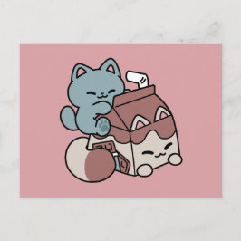 Kawaii Chocolate Milk Cat – Cozy Drink & Cuteness  Helg Vykort