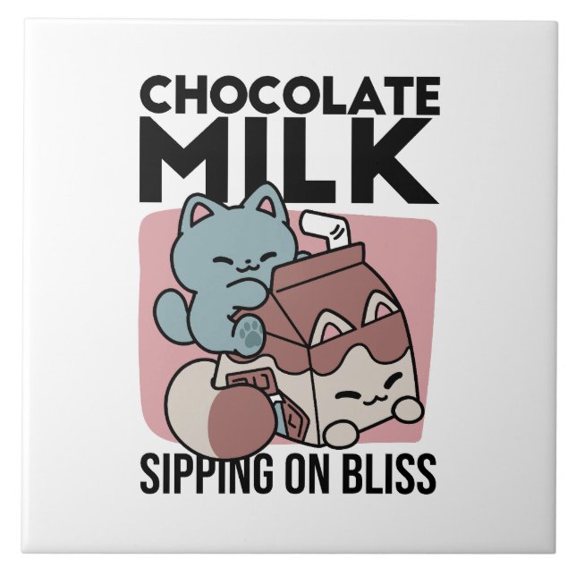 Kawaii Chocolate Milk Cat – Cozy Drink & Cuteness  Kakelplatta (Framsidan)