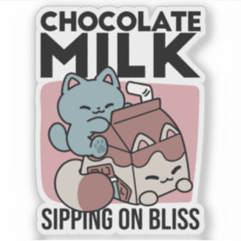 Kawaii Chocolate Milk Cat – Cozy Drink & Cuteness  Klistermärken