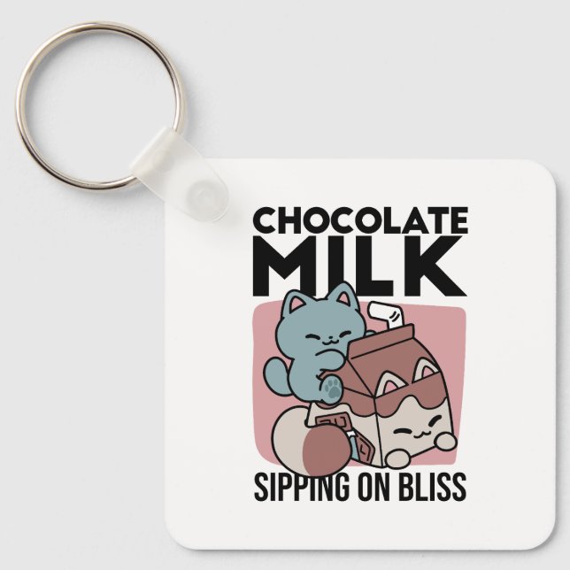 Kawaii Chocolate Milk Cat – Cozy Drink & Cuteness  Nyckelring (Framsida)