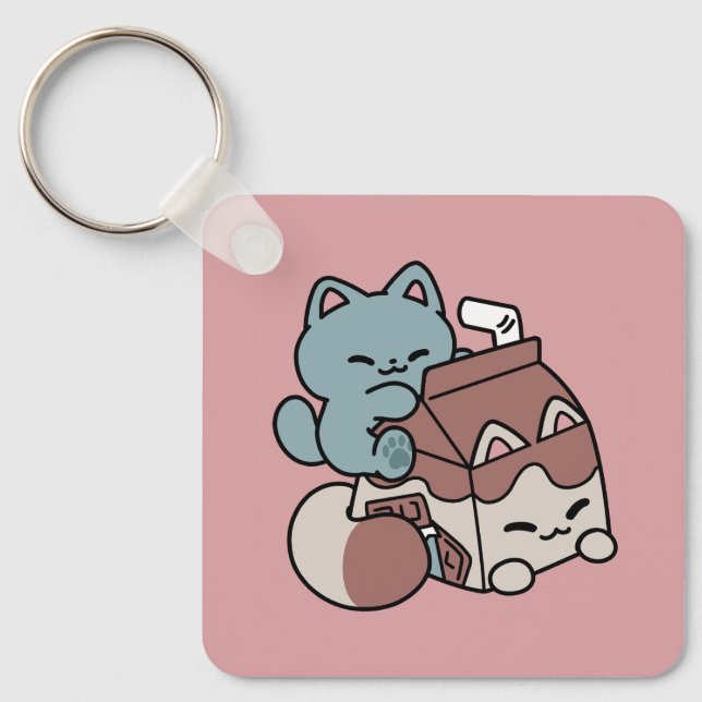 Kawaii Chocolate Milk Cat – Cozy Drink & Cuteness  Nyckelring (Framsida)