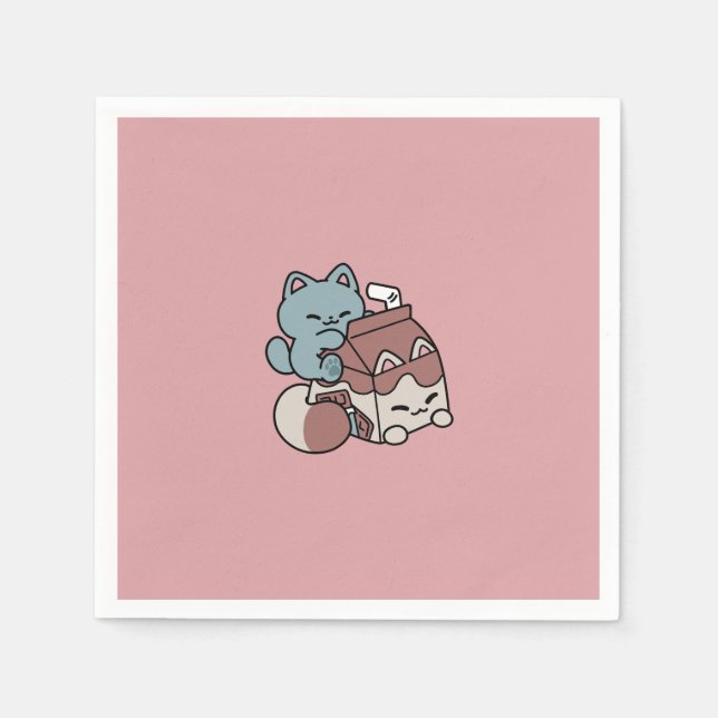 Kawaii Chocolate Milk Cat – Cozy Drink & Cuteness  Pappersservett (Framsidan)