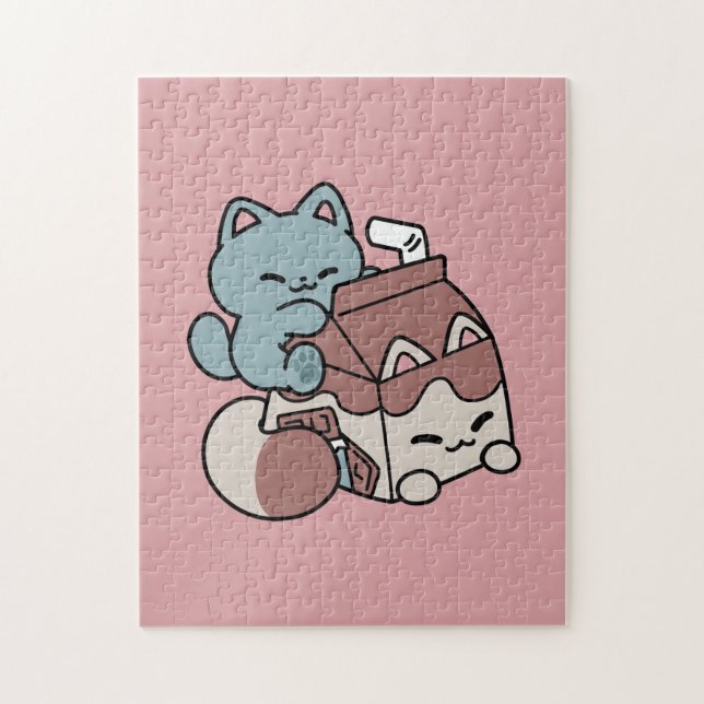 Kawaii Chocolate Milk Cat – Cozy Drink & Cuteness  Pussel (Vertikal)