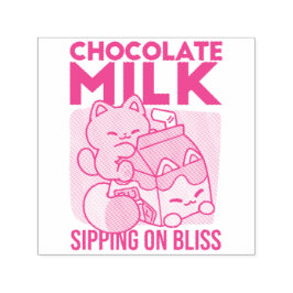 Kawaii Chocolate Milk Cat – Cozy Drink & Cuteness  Självfärgande Stämpel