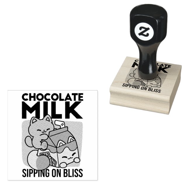Kawaii Chocolate Milk Cat – Cozy Drink & Cuteness  Stämpel (Stämplad)