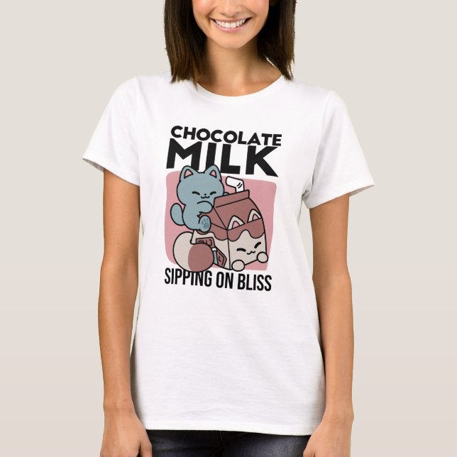 Kawaii Chocolate Milk Cat – Cozy Drink & Cuteness  T Shirt (Framsida)