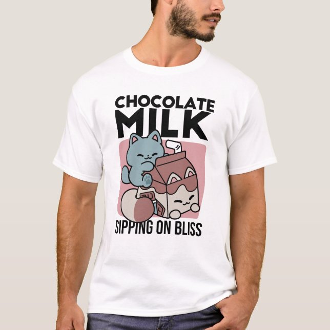 Kawaii Chocolate Milk Cat – Cozy Drink & Cuteness  T Shirt (Framsida)