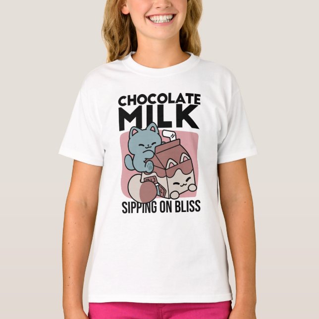 Kawaii Chocolate Milk Cat – Cozy Drink & Cuteness  T Shirt (Framsida)