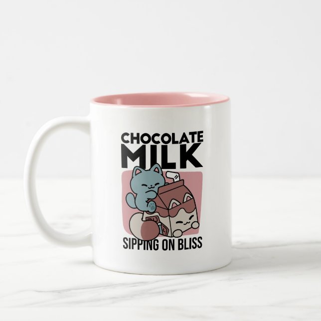 Kawaii Chocolate Milk Cat – Cozy Drink & Cuteness  Två-Tonad Mugg (Vänster)