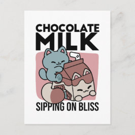 Kawaii Chocolate Milk Cat – Cozy Drink & Cuteness  Vykort