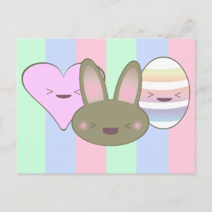 Kawaii Choklad Påskhare, Ägg, & Hjärta Helg Vykort