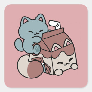 Kawaii chokladmjölk katt – mysig dryck och sötma fyrkantigt klistermärke