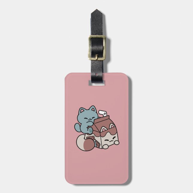 Kawaii Chokladmjölk Katt – Mysig Dryck & Söthet  Bagagebricka (Vertikal Framsida)