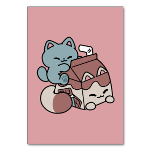 Kawaii Chokladmjölk Katt – Mysig Dryck & Söthet Bordsnummer