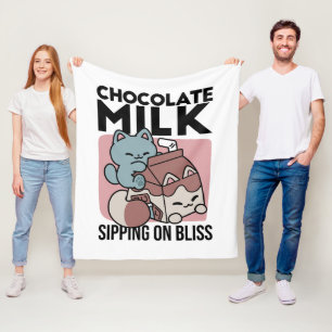 Kawaii Chokladmjölk Katt – Mysig Dryck & Söthet Fleecefilt