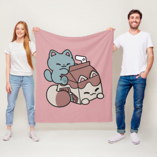 Kawaii Chokladmjölk Katt – Mysig Dryck & Söthet Fleecefilt