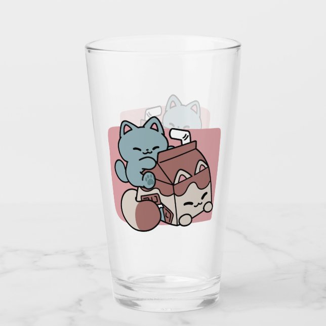 Kawaii Chokladmjölk Katt – Mysig Dryck & Söthet  Glaskopp (Framsida)