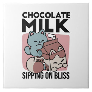 Kawaii Chokladmjölk Katt – Mysig Dryck & Söthet Kakelplatta