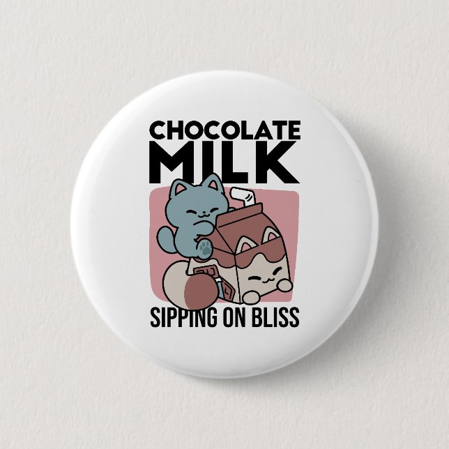 Kawaii Chokladmjölk Katt – Mysig Dryck & Söthet  Knapp (Framsida)