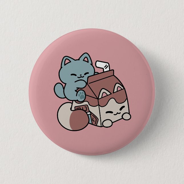 Kawaii Chokladmjölk Katt – Mysig Dryck & Söthet  Knapp (Framsida)